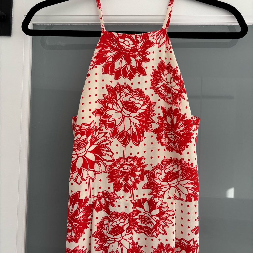 Topshop Red and Cream Halter Jumpsuit Wedding Guest - Picture 2 of 4